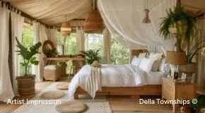 Luxury living area inside Ranthambore glamping suite by Della Townships