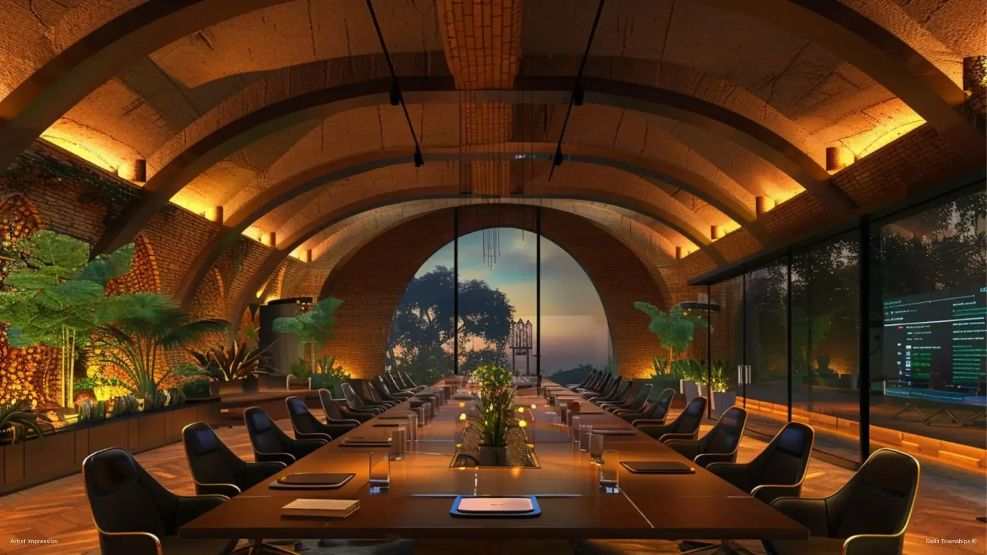 Column-free banquet hall for corporate events in Ranthambore Rajasthan by Della Townships