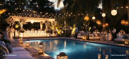 Luxury evening wedding celebration venue at Della