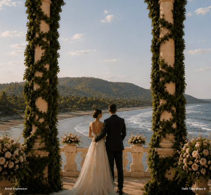 Grand destination wedding courtyard at Della township
