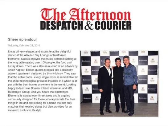 Jimmy Mistry press feature in The Afternoon- Despatch & Courier, February 2018