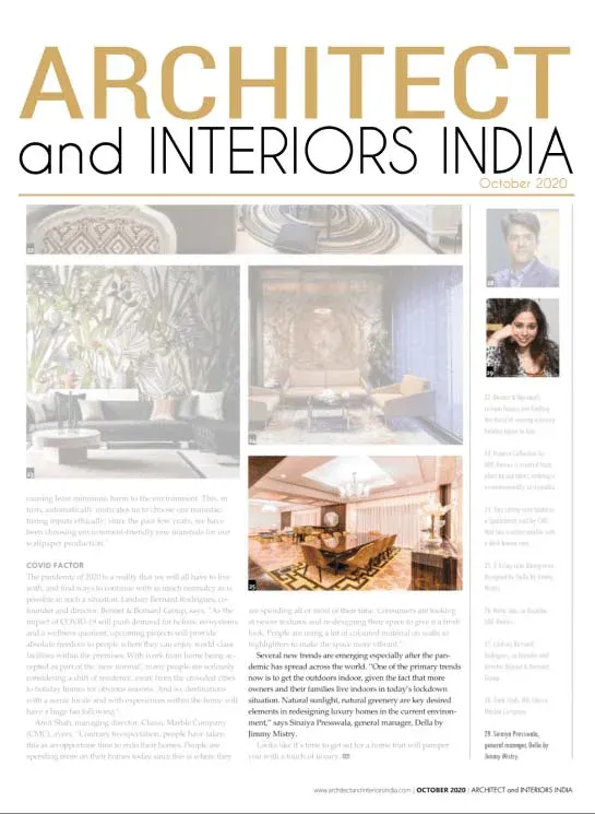 Jimmy Mistry press feature in ARCHITECT & INTERIOR INDIA, October 2020