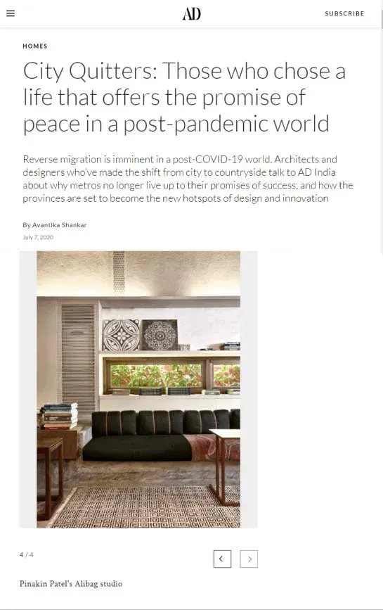 Jimmy Mistry press feature in ARCHITECTURAL DIGEST, July 2020