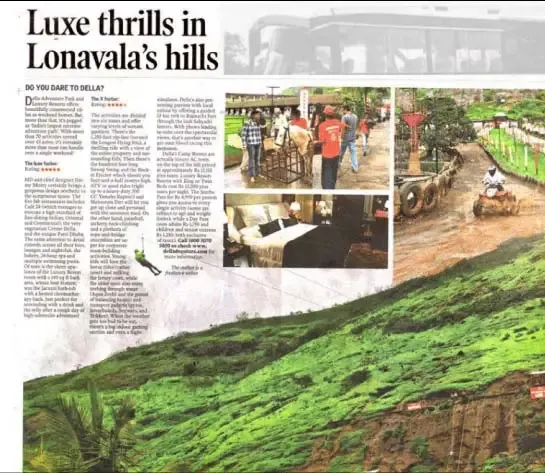 The Hindu article covering luxury experiences at Della Adventure Resort in Lonavala by Jimmy Mistry