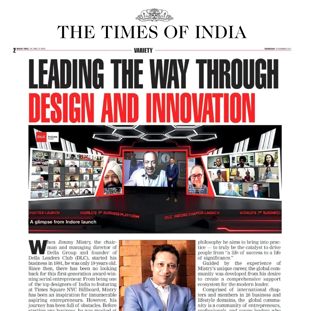 Jimmy Mistry press feature in The Times of India (Indore), November 2021