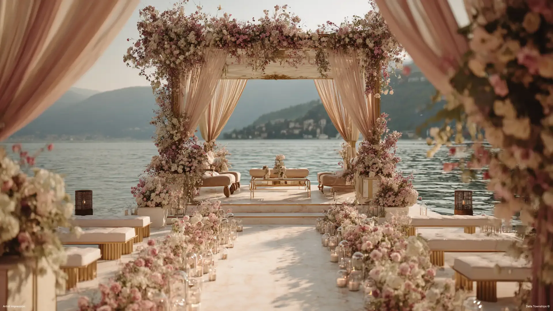 Lakefront wedding setting at a luxury estate by Della Townships