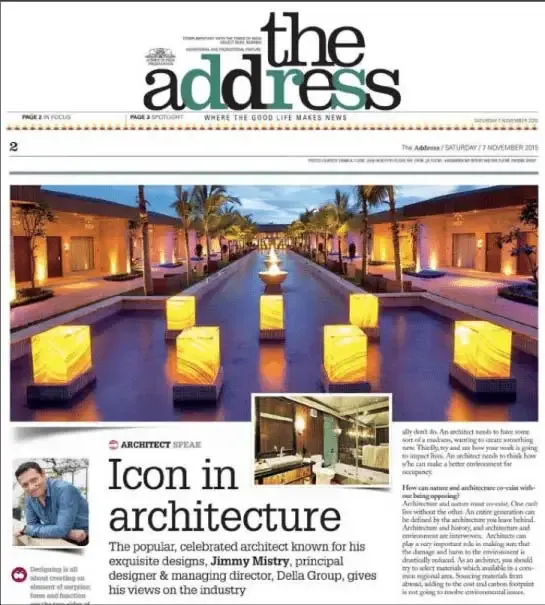 Jimmy Mistry press feature in The Address, Times of India, November 2015