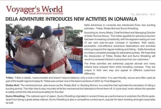 Jimmy Mistry press feature in Voyager's World, November 2012